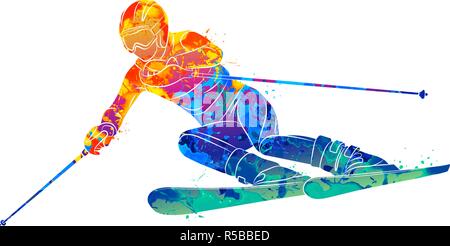 Abstract di sci. Discesa di slalom gigante sciatore da schizzi di acquerelli. Sport invernali Illustrazione Vettoriale