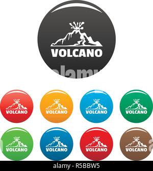 Vulcano set di icone 9 vettore di colore isolato su bianco per qualsiasi design Illustrazione Vettoriale