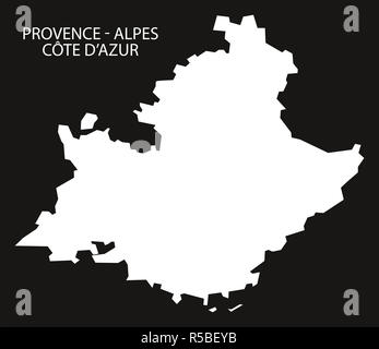 Provence - Alpes - Codice D'Azur Francia mappa black invertito illustrazione silhouette Foto Stock