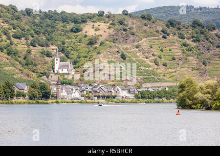 Hatzenport, Repubblica federale di Germania sulla Mosella. Piccoli vigneti sulle colline rocciose. Foto Stock