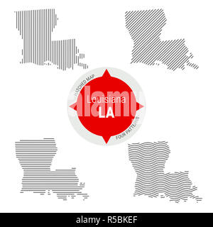 Configurazione tratteggiata Mappa della Louisiana. Stilizzata semplice silhouette della Louisiana. Quattro modelli diversi. Illustrazione isolati su sfondo bianco. Foto Stock