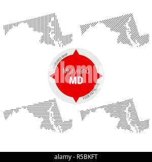 Configurazione tratteggiata Mappa del Maryland. Stilizzata semplice silhouette del Maryland. Quattro modelli diversi. Illustrazione isolati su sfondo bianco. Foto Stock