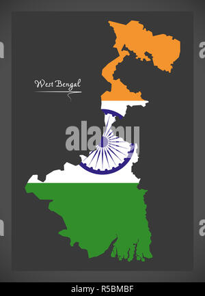 Il Bengala Occidentale mappa con indiana bandiera nazionale illustrazione Foto Stock