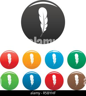 Animali icone piuma impostare 9 vettore di colore isolato su bianco per qualsiasi design Illustrazione Vettoriale