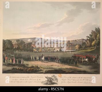 "Per gli ufficiali & corps del Newport volontari su loro marzo per essere rivisti ... il 29 luglio 1798. Vista della città. . [Cinque viste nell'Isola di Wight, che rappresentano diverse recensioni del Corpo dei volontari del posto, da B. Livesay; incise dai pozzetti]. 1799-1800. Fonte: maps.K.Top.15.14.d. Foto Stock