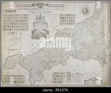 Una mappa di Cornovaglia, incluso un riquadro delle Isole Scilly. Una nuova e accurata mappa della Contea della Cornovaglia da una vera e propria indagine. Londra : stampato per & venduti da Robt. Mappa Sayer & Printseller opposto Fetter Lane Fleet Street. Pubblicare'd secondo un atto del Parlamento Novembre 26th. 1748. [1748]. Fonte: Mappe K.Top.9.27.2 TAB.FINE. Lingua: Inglese. Foto Stock