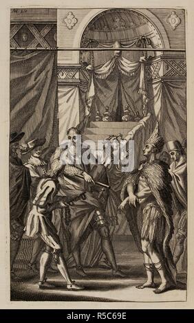 Raccolta di spagnolo e dei Nativi Americani gli uomini nella conquista del Messico. Historia de la conquista de Mexico, poblacion, y progressos de la America Septentrional, conocida por el nombre de Nueva EspanÌƒa. Bruxelles, 1704. Fonte: 145.g.18 130. Lingua: Spagnolo. Foto Stock