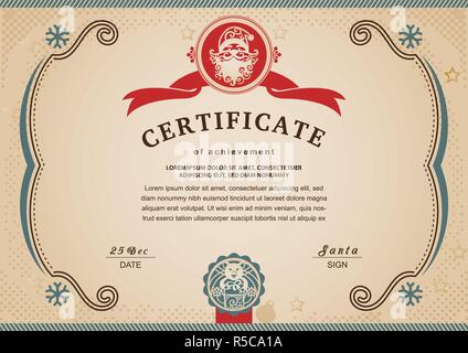 Vecchia favola Chrismtas certificato. Santa Claus timbro, allevamento suinicolo dono Illustrazione Vettoriale