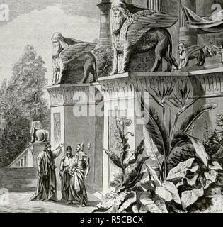 Civiltà assira. Mesopotamia. Impero Assiro di governo, la religione e la dogana. Incisione. La Civilizacion (la civiltà), volume I, 1881. Foto Stock