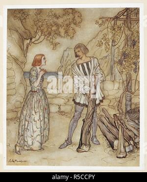 Atto III: Scena I, Linea 15 Ahimè, ora, ti preghiamo, non lavoro così difficile. . Il Tempest ... Illustrato da Arthur Rackham. Londra : William Heinemann ; New York : Doubleday, pagina & Co., 1926. Fonte: 11766.dd.3 la piastra 10. Foto Stock