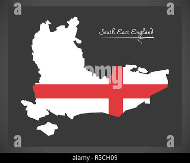 A sud-est dell' Inghilterra mappa con bandiera di Inghilterra illustrazione Foto Stock
