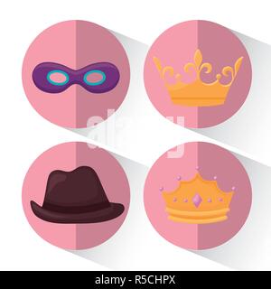 Set di accessori decorativi di partito illustrazione vettoriale design Illustrazione Vettoriale