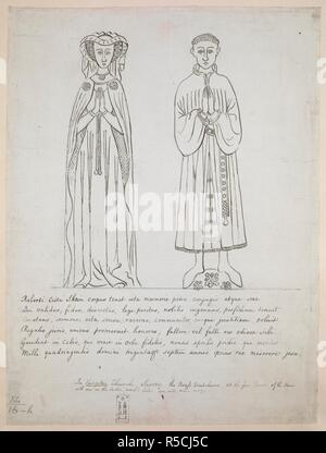 Un disegno di un monumentale ottone per Robert e Catherine matassa nella Chiesa di Tutti i Santi, Kingston. Monumento a Robert e Catherine matassa, Kingston chiesa. Tra 1750-1790. Penna e inchiostro nero. Fonte: Mappe K.Top.40.16.h. Lingua: Latino e Inglese. Foto Stock