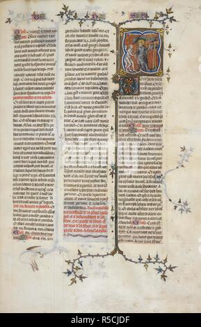 Miniatura di Dio in piedi prima che l'albero della conoscenza e di avvertenza Adamo ed Eva di non mangiare del suo frutto. La Bibbia Historiale. Francia; 1357. Fonte: Royal 17 E. VII volume 1, f.7. Lingua: Francese. Autore: GUYART DES MOULINS. Foto Stock