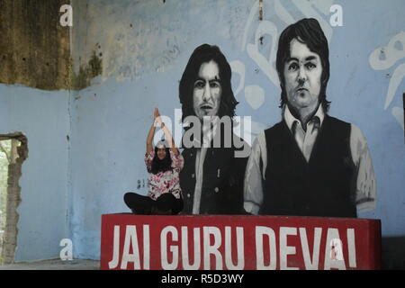 Wall street art al Beatles ashram, Rishikesh Foto Stock