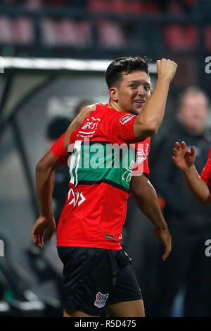 NIJMEGEN, 30-11-2018, Goffert stadium, stagione 2018 / 2019, olandese Keuken Kampioen Divisie, NEC Nijmegen player Brahim Darri celebra il 2-1 durante il match NEC - FC Volendam. Foto Stock