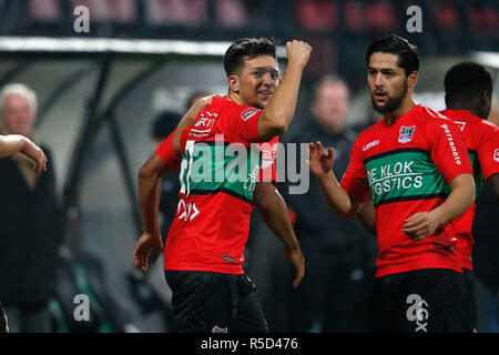 NIJMEGEN, 30-11-2018, Goffert stadium, stagione 2018 / 2019, olandese Keuken Kampioen Divisie, NEC Nijmegen player Brahim Darri celebra il 2-1 durante il match NEC - FC Volendam. Foto Stock