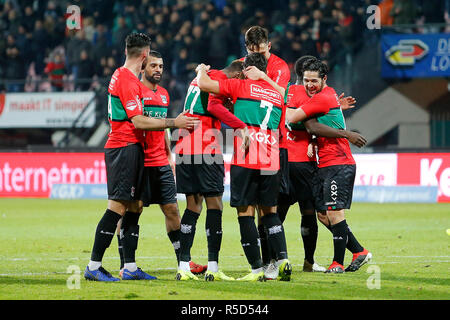 NIJMEGEN, 30-11-2018, Goffert stadium, stagione 2018 / 2019, olandese Keuken Kampioen Divisie, NEC celebrando un obiettivo durante il match NEC - FC Volendam. Foto Stock