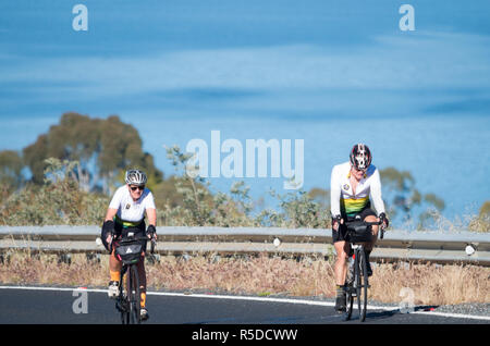 Oriente Jindabyne, Australia - 1 Dicembre 2018: due ciclisti in sella insieme durante un tratto della salita Credito: Blue Pebble/Alamy Live News Foto Stock