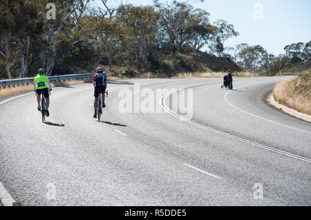 Oriente Jindabyne, Australia - 1 Dicembre 2018: due ciclisti in sella insieme durante un tratto della salita Credito: Blue Pebble/Alamy Live News Foto Stock