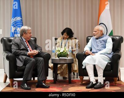 Buenos Aires, Argentina. Il 1 dicembre del 2018. Buenos Aires, Argentina. Il 30 novembre 2018. Buenos Aires, Argentina, 30 novembre 2018. Primo Ministro indiano Narendra modi, a destra tiene un incontro bilaterale con il Segretario Generale Antonio Guterres prima del vertice del G20 novembre 29, 2018 a Buenos Aires, Argentina. Credito: Planetpix/Alamy Live News Credito: Planetpix/Alamy Live News Foto Stock