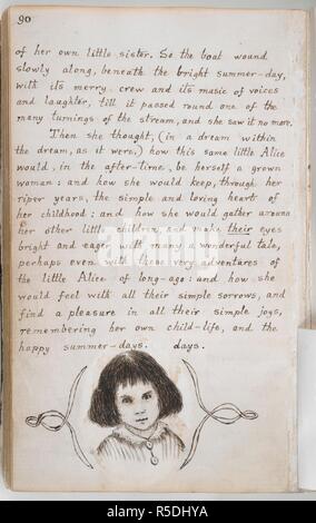 Ritratto di Alice Liddell. Alice sotto terra [in Wonderland]. Inghilterra [Oxford]; 1862-1864. (Intero folio) Pen-e-ink ritratto di Alice Liddell alla fine del manoscritto immagine presa da Alice sotto terra [in Wonderland]. Originariamente pubblicato/prodotto in Inghilterra [Oxford]; 1862-1864. . Fonte: Aggiungi. 46700, f.46v. Autore: DODGSON CHARLES LUTWIDGE. Dodgson Charles Lutwidge, pseud. Lewis Carroll. Foto Stock