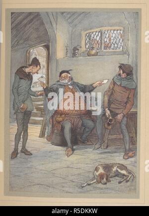 Falstaff in un pub. Una scena da "Le allegre comari di Windsor.". Le allegre comari di Windsor ... Illustrato da Hugh Thomson. Londra : William Heinemann, 1910. Fonte: Tab.538.a.13 piastra opp.pagina 24. Foto Stock