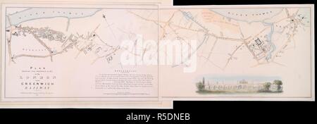 Di Londra e Greenwich ferrovia. J. Wyld, 1832. Piano annunziando la linea proposta di Londra e Greenwich ferrovia. Originariamente pubblicato/prodotto in J. Wyld, 1832. . Fonte: maps.Crace.19.56,. Foto Stock