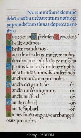 Pagina di testo; le litanie dei santi. Mirandola ore. L'Italia, circa 1490-1499. [Intero folio] nella pagina di testo; inizio delle litanie dei santi immagine presa da Mirandola ore. Originariamente pubblicato/prodotto in Italia, circa 1490-1499. Fonte: Aggiungi. 50002, f.71. Lingue: Latina. Foto Stock