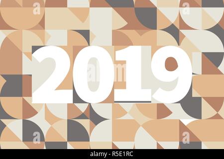 2019 Anno nuovo biglietto di auguri con abstract hipster pattern in colori tenui Illustrazione Vettoriale