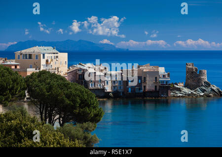 Francia, Corsica, Haute-Corse Reparto, Le Cap Corse, Erbalunga, elevati vista città Foto Stock