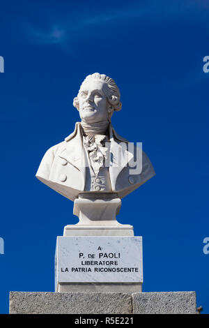 Francia, Corsica, Haute-Corse Reparto, La Balagne Ile Rousse, posto Paoli, statua di Pascal Paoli, rivoluzionario di Corsica Foto Stock