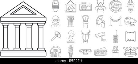 Il museo della città di set di icone. Set di contorno del museo della città di icone vettoriali per il web design isolato su sfondo bianco Illustrazione Vettoriale