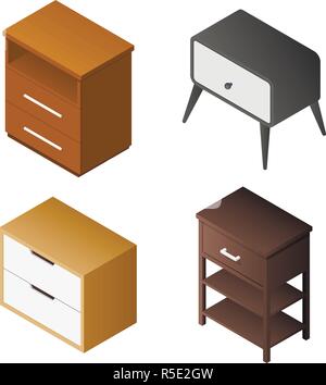 Comodino icon set. Set isometrica del comodino icone vettoriali per il web design isolato su sfondo bianco Illustrazione Vettoriale