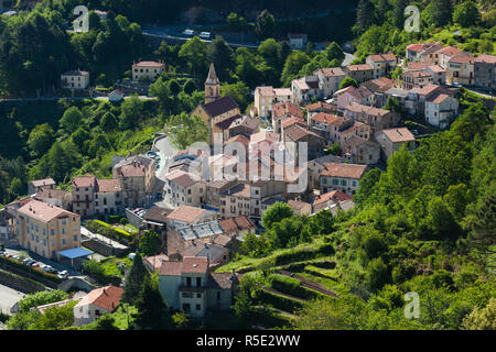 Francia, Corsica, Haute-Corse reparto centrale Monti Regione, Vivario, elevati vista città Foto Stock