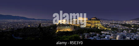 La Grecia, Atene, vista panoramica dell'Acropoli e la città di Atene Foto Stock