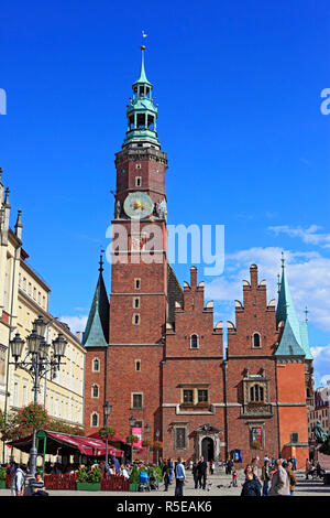 Municipio, Rynek (piazza del mercato), Wroclaw, Bassa Slesia, Polonia Foto Stock