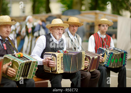 VILNIUS, Lituania - 5 Luglio 2014: i partecipanti della Lituania Festival della canzone, massive canti e danze tradizionali festival, che si svolgono ogni quattro y Foto Stock