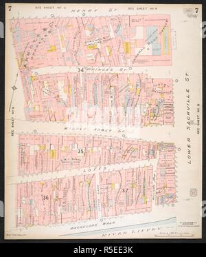 La sezione di una polizza di assicurazione della città di Dublino, che mostra Henry Street; Princes street; Middle Abbey Street; Lotts; Laurea a piedi e il fiume Liffey. Piano di assicurazione della città di Dublino ... [Da] C.E. Pungolo ... Scala, 40 ft. = 1 inch ... Key-Plan, 600 ft. = 1 inch. Vol. 1. Londra : C.E. Pungolo, 1893. fol.; Scala, 40 ft. = 1 inch ... Key-Plan, 600 ft. = 1 inch. Fonte: maps.145.b.4.(2) foglio 7. Foto Stock