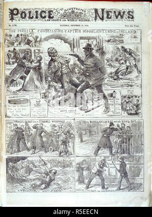 Capitano Moonlight. La polizia illustrato News. I tribunali e settimanale. Londra, 15 dicembre 1888. La Commissione Parnell: Captain Moonlight. La criminalità in Irlanda"."l'assassinio nel Phoenix Park". Immagine presa dalla polizia illustrato News. I tribunali e record settimanale. Originariamente pubblicato/prodotto in London, Dicembre 15, 1888. . Fonte: Colindale, front page. numero 1,296. Lingua: Inglese. Foto Stock