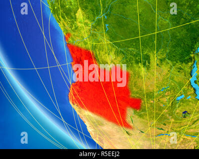 Angola sul pianeta Terra dallo spazio con rete. Concetto di comunicazione internazionale, la tecnologia e la corsa. 3D'illustrazione. Gli elementi di questa immagine Foto Stock