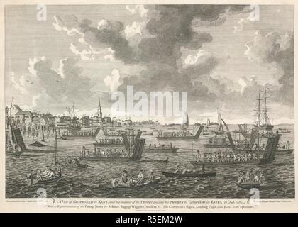Una vista di Gravesend, con il modo di truppe passando al Tamigi di Tilbury Fort in Essex . Vista di Gravesend, con il modo di truppe passando al Tamigi di Tilbury Fort, 27 luglio 1780. Bowles, 1781. Fonte: Mappe K.Top.16.57.c. Lingua: Inglese. Foto Stock