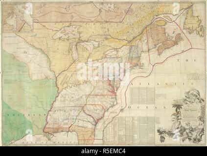 Le colonie britanniche in Nord America. Una mappa dei britannici e dei domini francesi in Nord America. Londra : A. Millar, 1755 [o piuttosto 1757?]. Fonte: maps.K.Top.118.49.b. Lingua: Inglese. Foto Stock