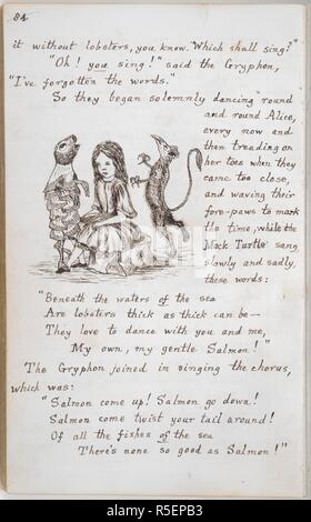 Alice con il grifone e simulazione di tartaruga. "Alice sotto terra". [Nel paese delle meraviglie]. Inghilterra [Oxford]; 1862 - 1864. Fonte: Aggiungi. 46700, f.43v. Autore: Dodgson Charles Lutwidge, pseud. Lewis Carroll. Foto Stock