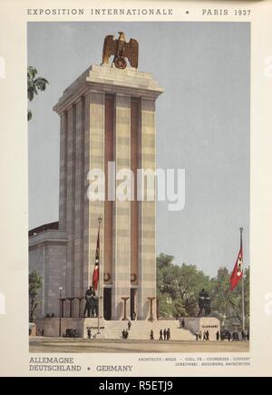 Il nazista padiglione tedesco. Exposition internationale des Arts et des tecniche aÌ appliqueÌs€ La vie moderne, Parigi, 1937. Album officiel. [Paris : Exposition internationale des arts et techniques], 1937. L'esposizione internazionale dedicata all'arte e tecnologia nella vita moderna) è stato tenuto dal 25 maggio al 25 novembre 1937 a Parigi, Francia. Fonte: L.49/2203 piastra 2. Lingua: Francese. Foto Stock