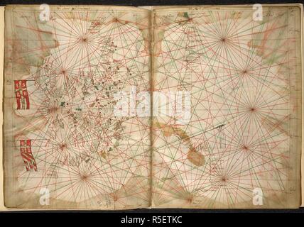 Portolan chart del Mediterraneo orientale, con la Grecia e la Turchia, il Mar Nero e Creta. Mappe del Liber secretorum Fidelium Crucis. Italia (Venezia); circa 1320-1325. Fonte: Aggiungi. 27376*, SS183V-184. Lingue: Latina. Autore: PIETRO VESCONTE. Foto Stock