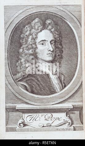 Alexander Pope. Le opere del sig. Alexander Pope. La società [dei librai]: Londra, 1720. Alexander Pope (1688-1744). Poeta inglese. Ritratto. Immagini tratte da opere del sig. Alexander Pope. Originariamente pubblicato/prodotto nella società [dei librai]: Londra, 1720. . Fonte: 11630.aaa.46, frontespizio. Lingua: Inglese. Foto Stock