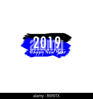 Felice anno nuovo 2019 scritto su nero e il colore blu banner su sfondo isolato. Foto Stock