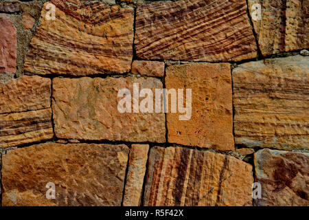 Modelli di arenaria sulle Grotte Badami templi, Badami, Bagalkot, Karnataka, India Foto Stock