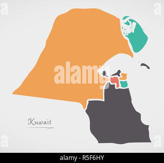 Kuwait mappa con gli stati e le moderne forme rotonde Foto Stock
